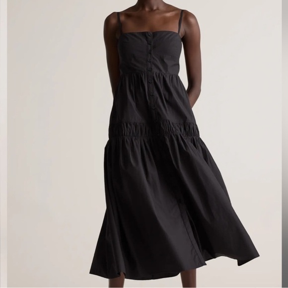 NWT QUINCE women's 100% organic cotton poplin spaghetti strap maxi dress black - Picture 2 of 9